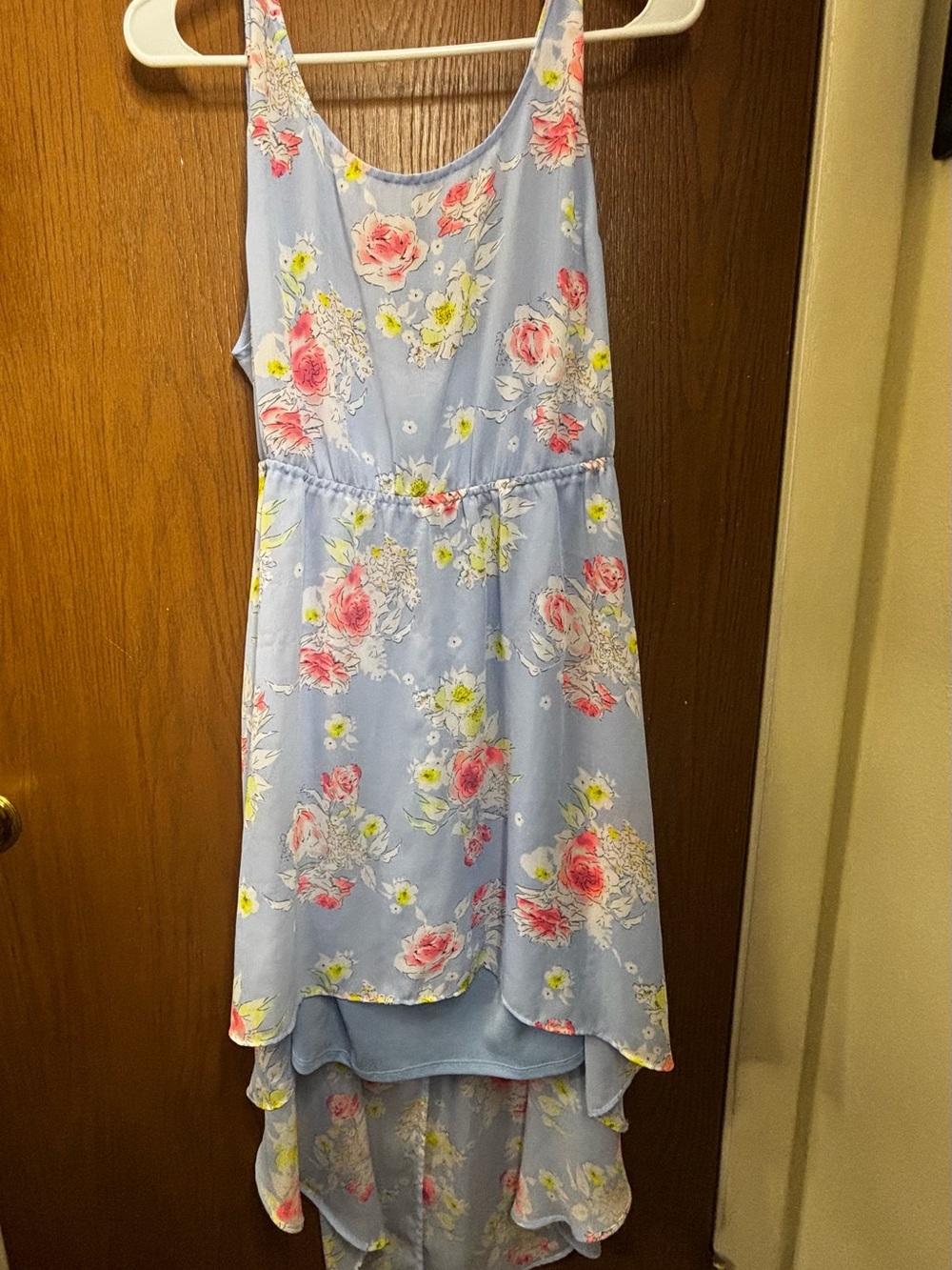 Candie's Light Blue Floral High-Low Dress with Pink & Yellow Accents